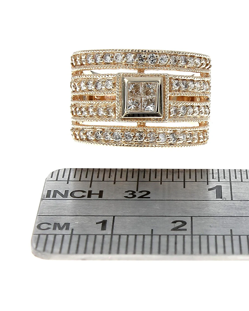 4 Row Round Diamond Band with Princess Diamond Station Center - Image 3