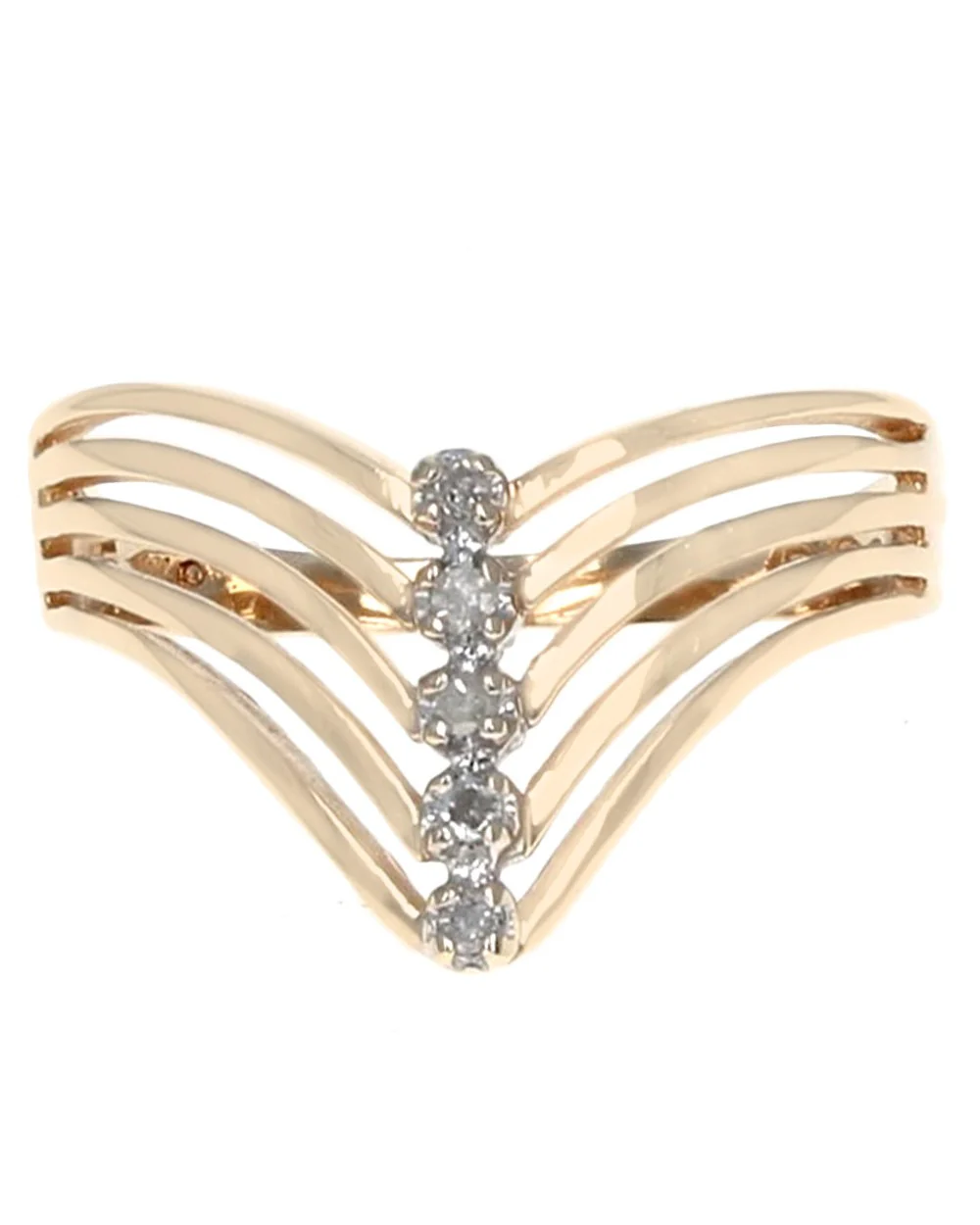 5-Row Diamond Open Cut Chevron Ring in Yellow Gold - Image 2