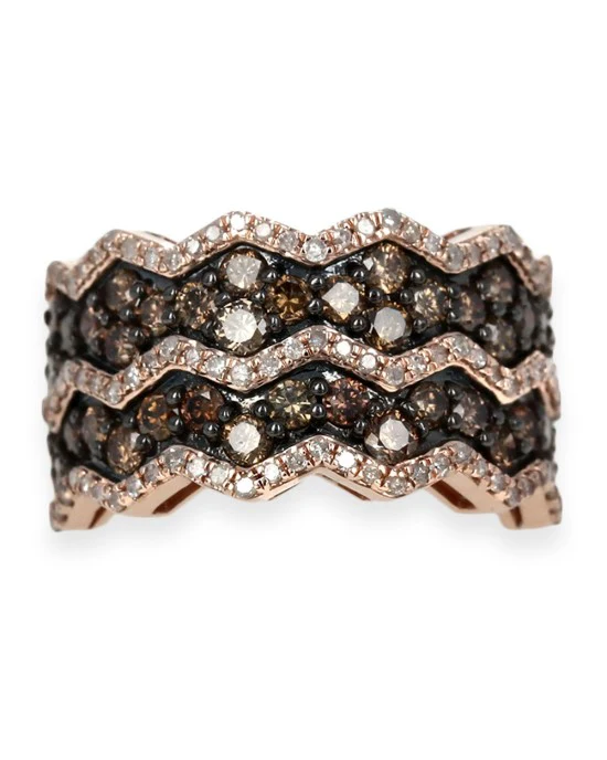 5 Row Pave Diamond Zig Zag Ring in Rose Gold - Image 2