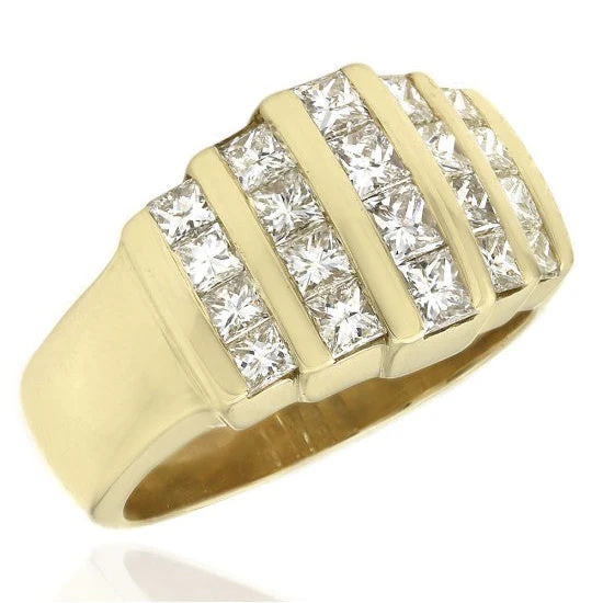 18K Yellow Gold Princess Cut Diamond Vertical 5 Row Channel Ring