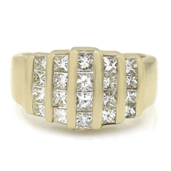 18K Yellow Gold Princess Cut Diamond Vertical 5 Row Channel Ring - Image 2