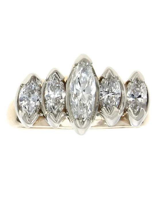 5 Stone Diamond Tapered Ring in White and Yellow Gold - Image 2
