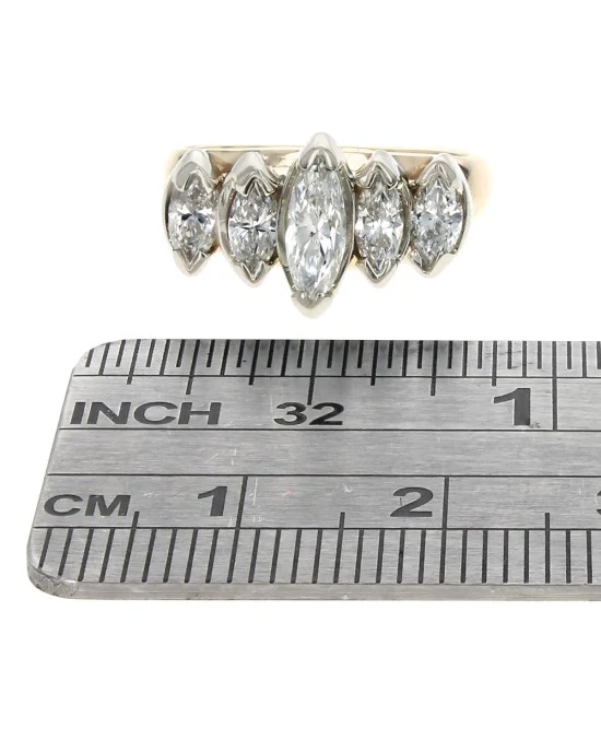 5 Stone Diamond Tapered Ring in White and Yellow Gold - Image 3