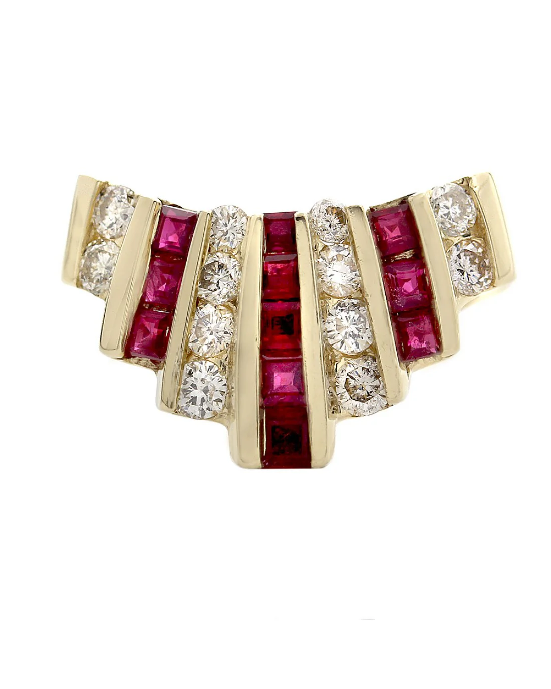 7 Row Alternating Diamond and Ruby Chevron Ring - Image 2