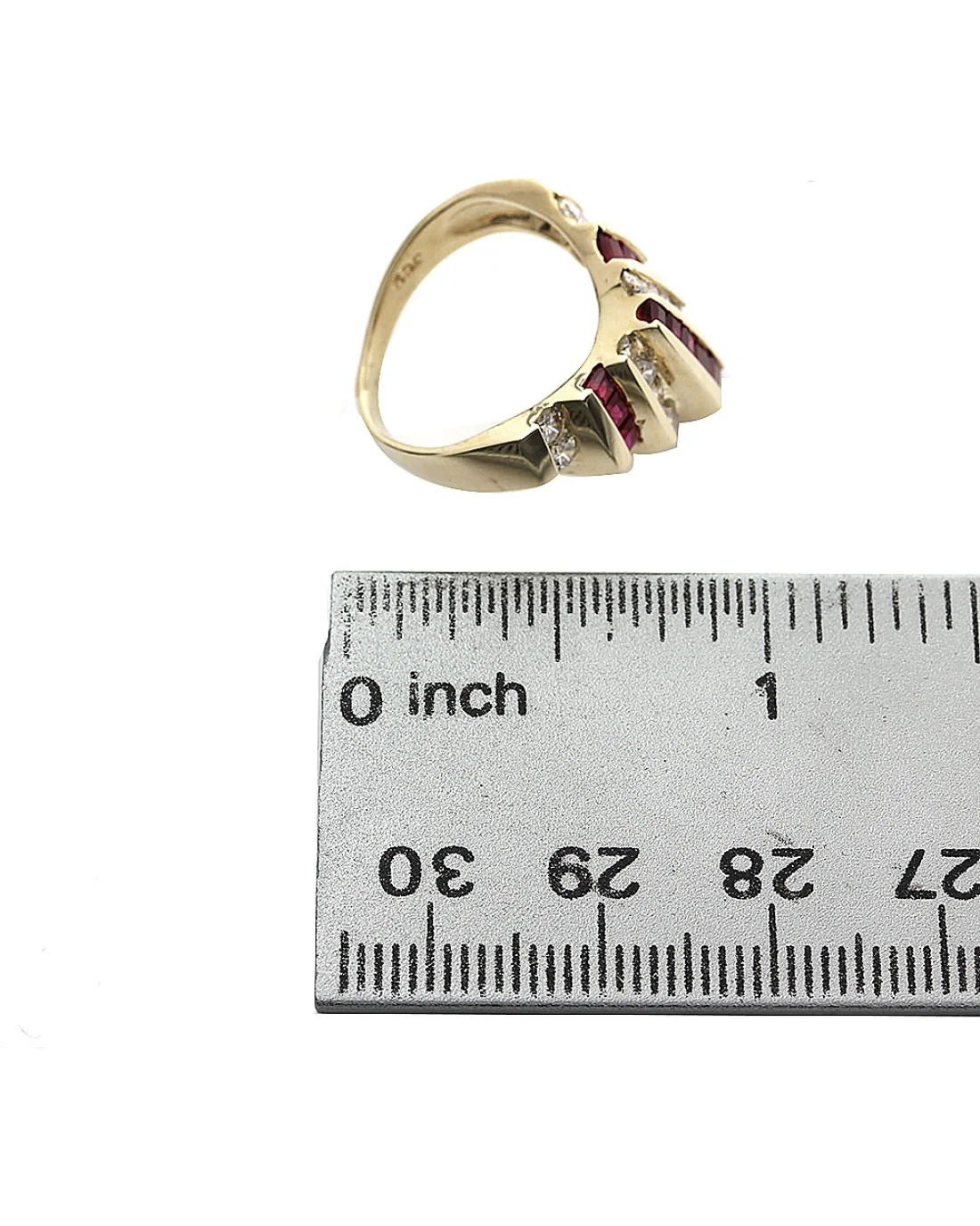 7 Row Alternating Diamond and Ruby Chevron Ring - Image 3