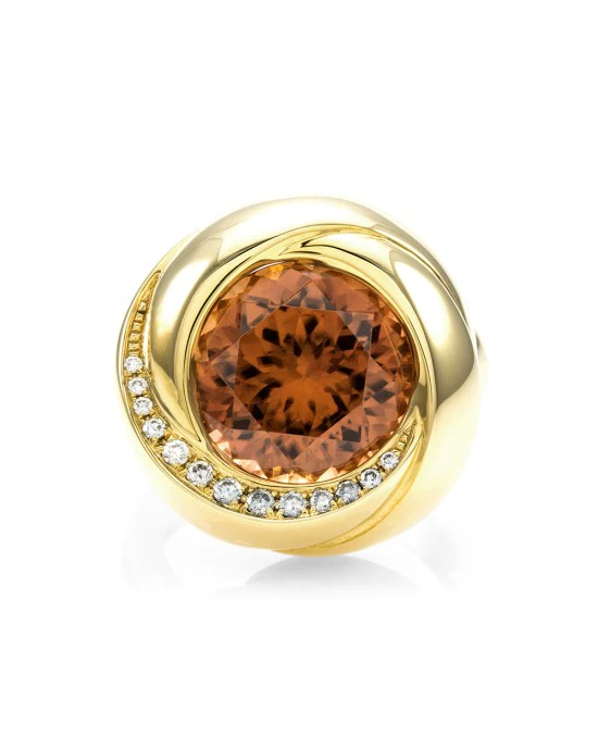 9.90ct Fancy Cut Orange Zircon and 0.12ctw Pave Diamond Ring in 18K Yellow Gold - Image 2