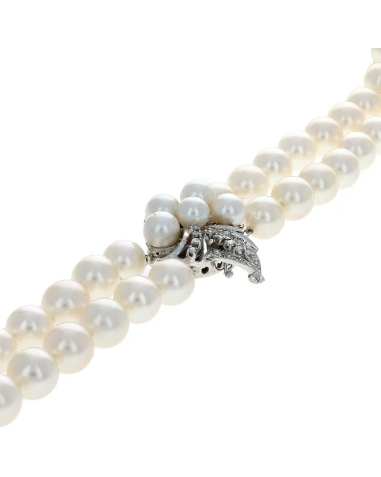 Akoya Pearl 2 Stran Nesting Necklace with 14K Pearl and Diamond Clasp - Image 2