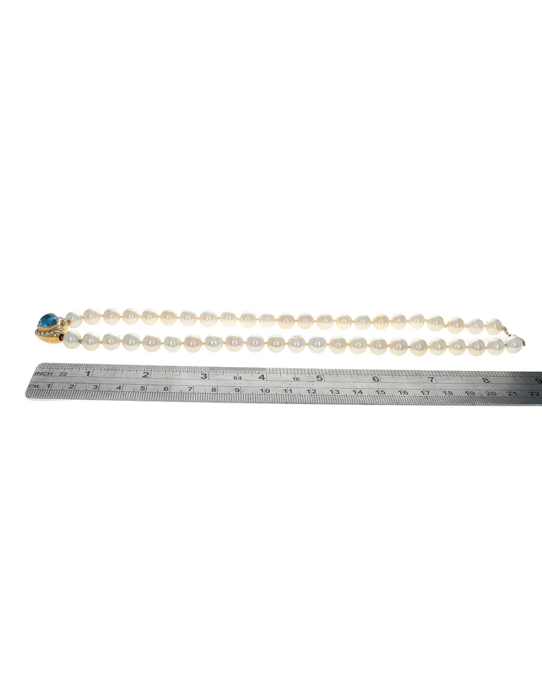 Akoya Pearl with Blue Topaz and Diamond Heart Necklace - Image 3