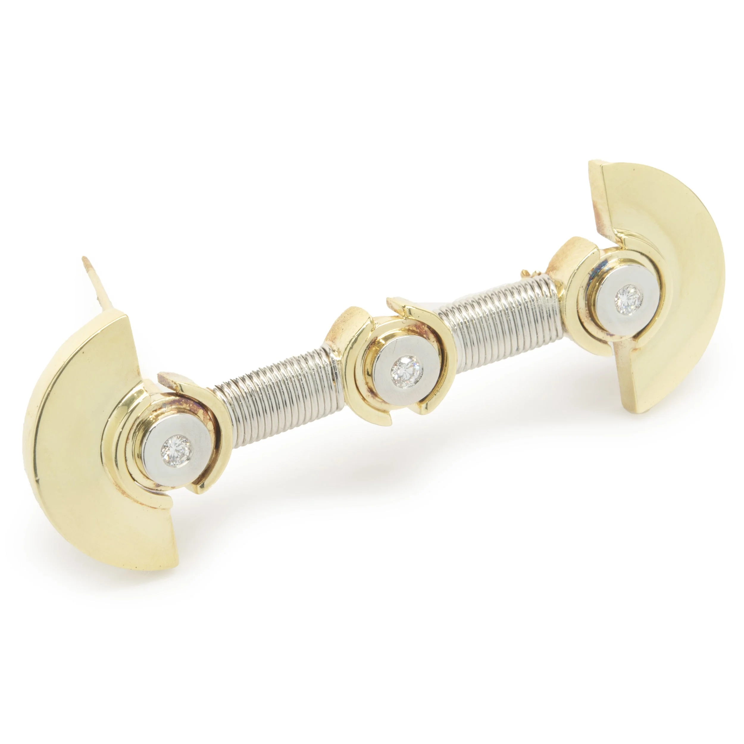 Alishay 18 Karat Yellow Gold & Platinum Deco Style Bezel Set Diamond Bar Pin