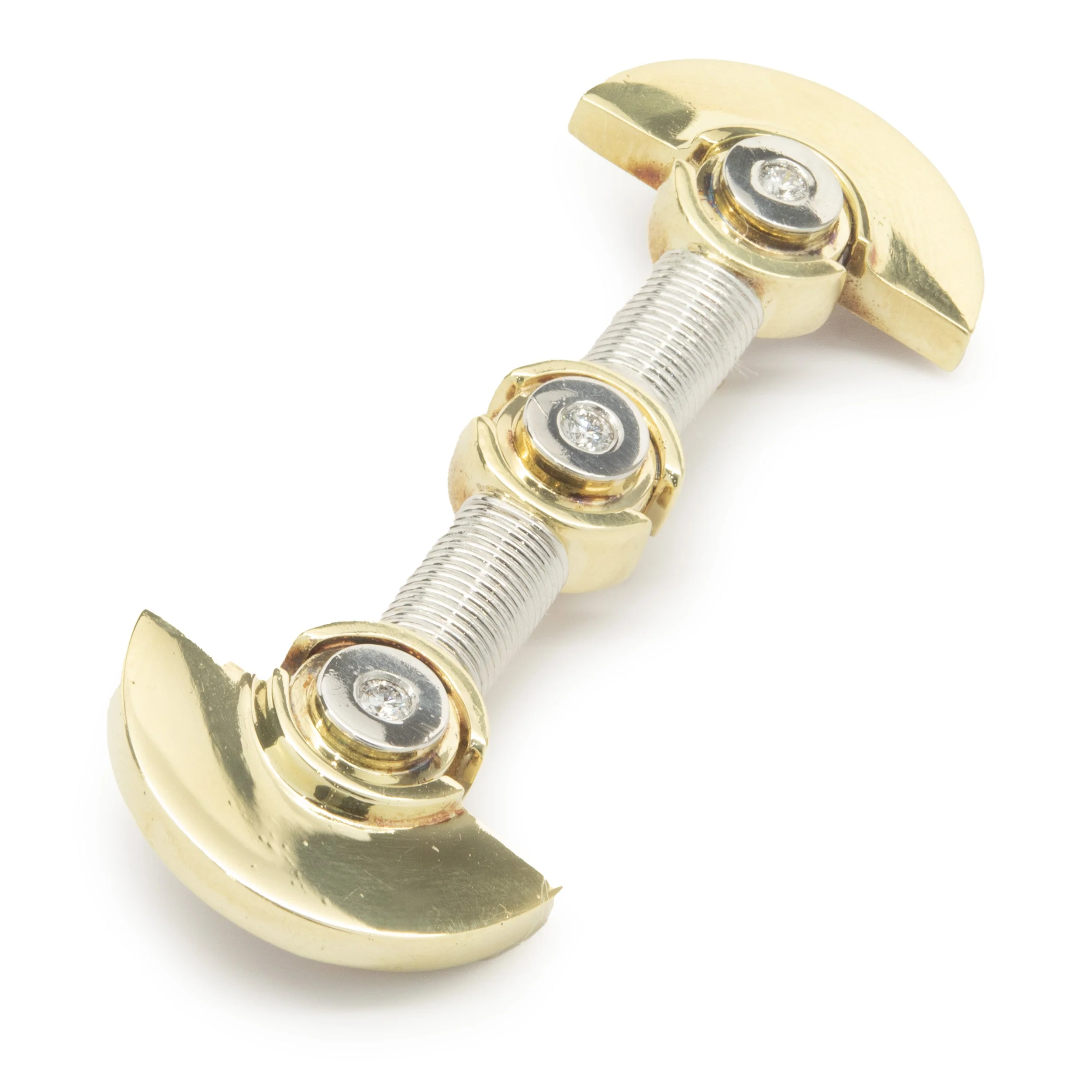 Alishay 18 Karat Yellow Gold & Platinum Deco Style Bezel Set Diamond Bar Pin - Image 2