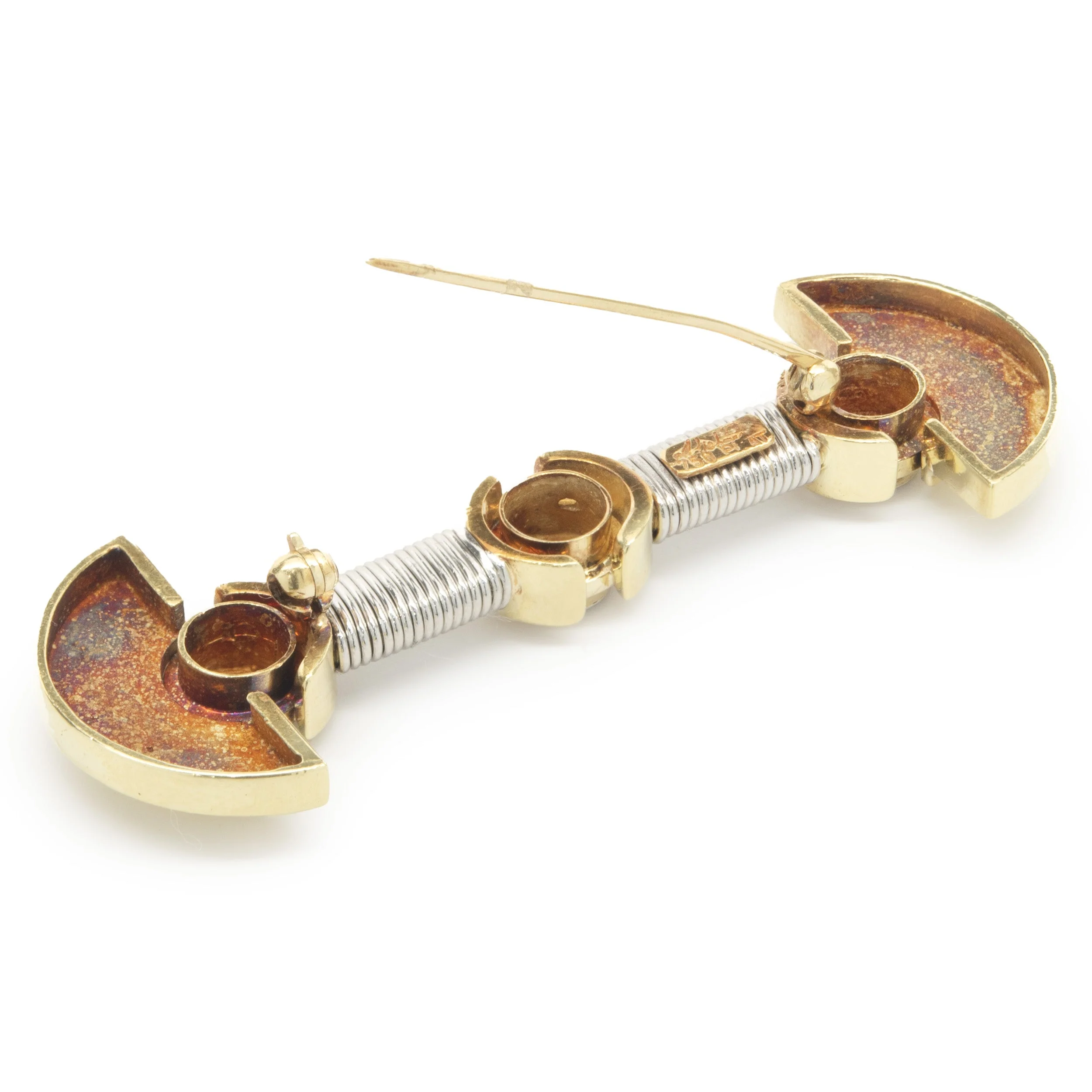 Alishay 18 Karat Yellow Gold & Platinum Deco Style Bezel Set Diamond Bar Pin - Image 3