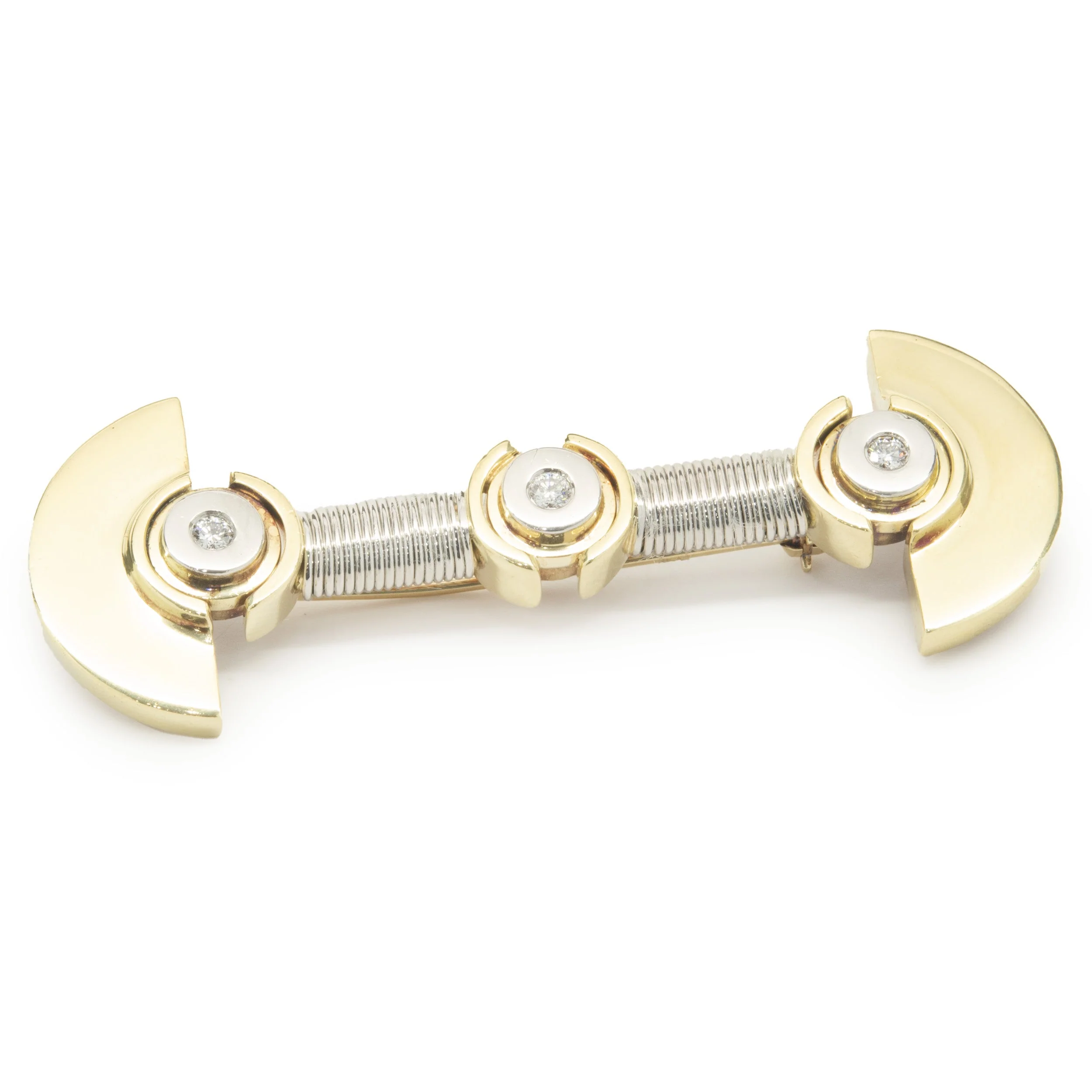 Alishay 18 Karat Yellow Gold & Platinum Deco Style Bezel Set Diamond Bar Pin - Image 4