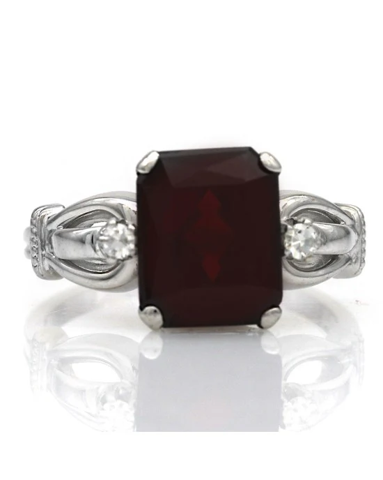 Almandine Garnet and Diamond Accent Ring in White Gold - Image 2