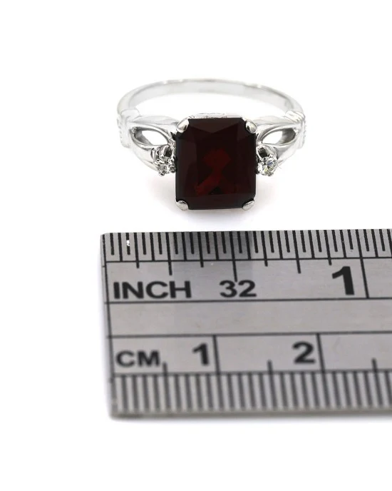 Almandine Garnet and Diamond Accent Ring in White Gold - Image 3