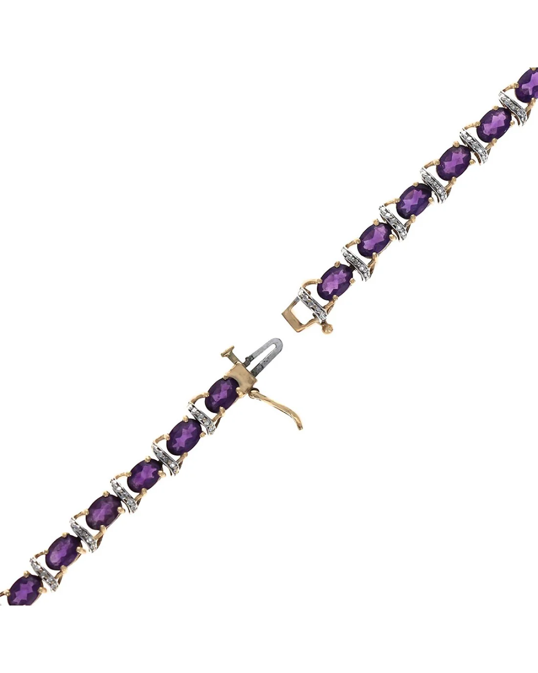 Alternating Amethyst and Diamond Curve Link Bracelet in White and Yellow Gold - Image 2