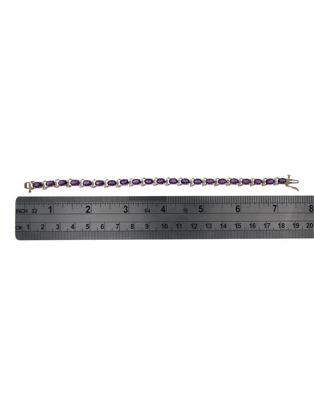 Alternating Amethyst and Diamond Curve Link Bracelet in White and Yellow Gold - Image 3