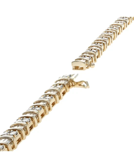 Alternating Baguette and Round Diamond Inline Bracelet - Image 2