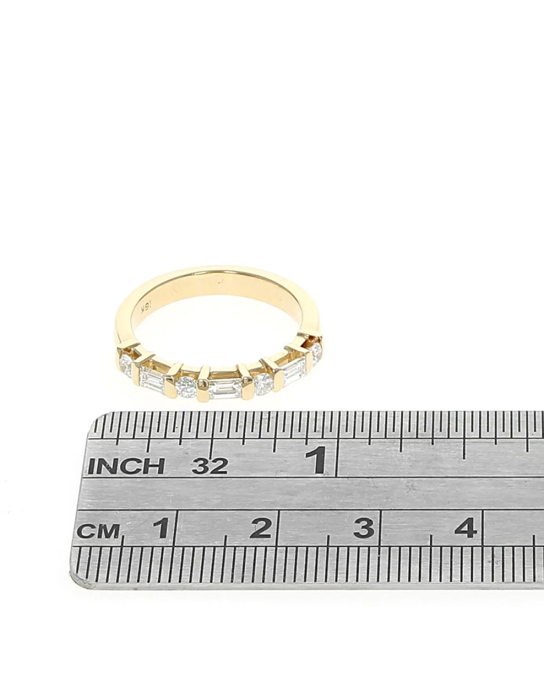 Alternating Bar Set Round and Baguette Diamond Ring - Image 3