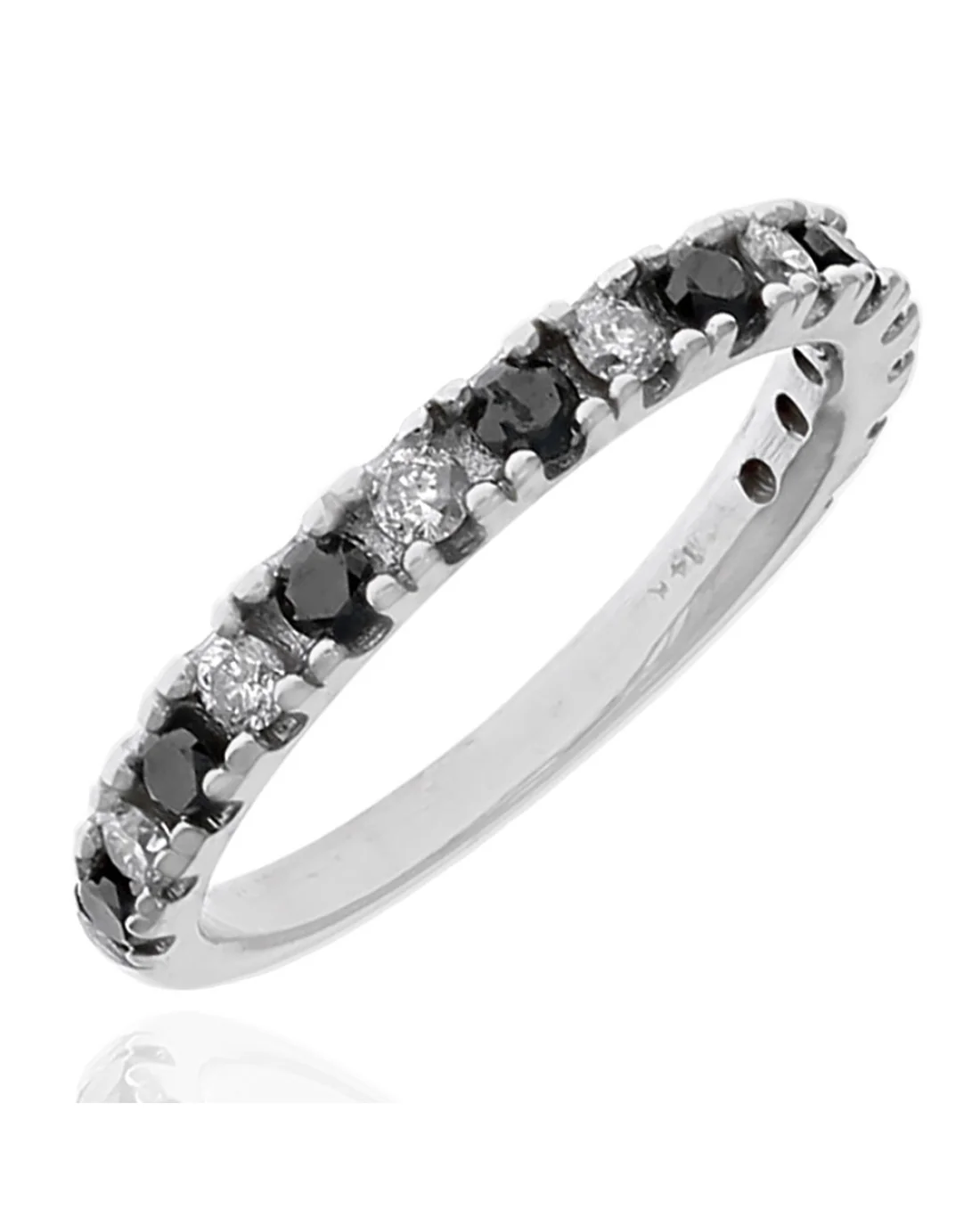 Alternating Black and White Diamond Band in White Gold