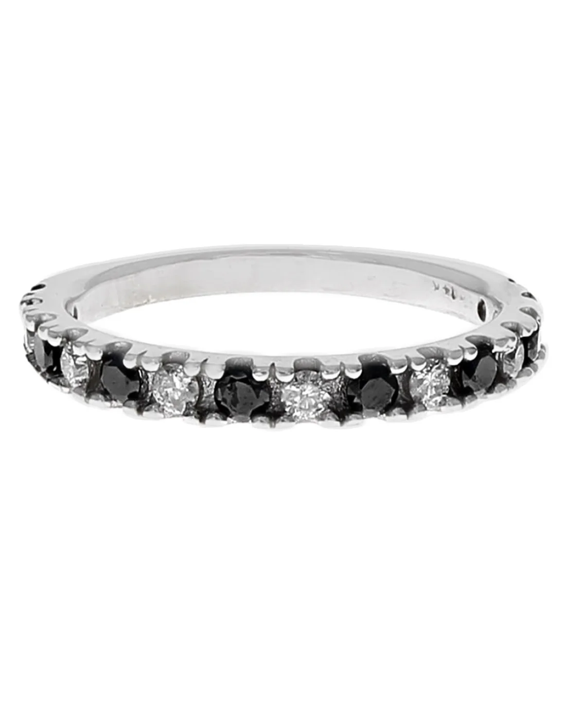 Alternating Black and White Diamond Band in White Gold - Image 2