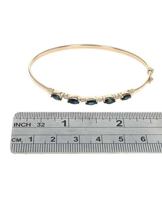 Alternating Blue Sapphire and Diamond Bangle Bracelet in Yellow Gold - Image 3