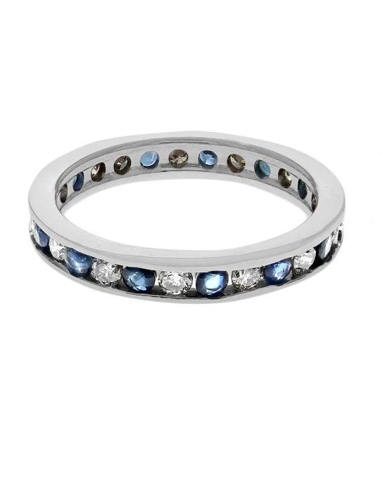Alternating Blue Sapphire and Diamond Eternity Band in White Gold - Image 2