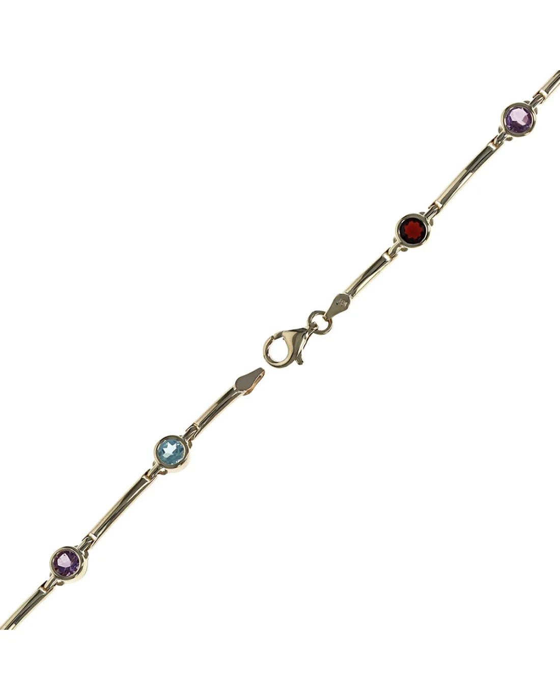 Alternating Blue Topaz, Amethyst and Garnet Bar Link Bracelet - Image 2