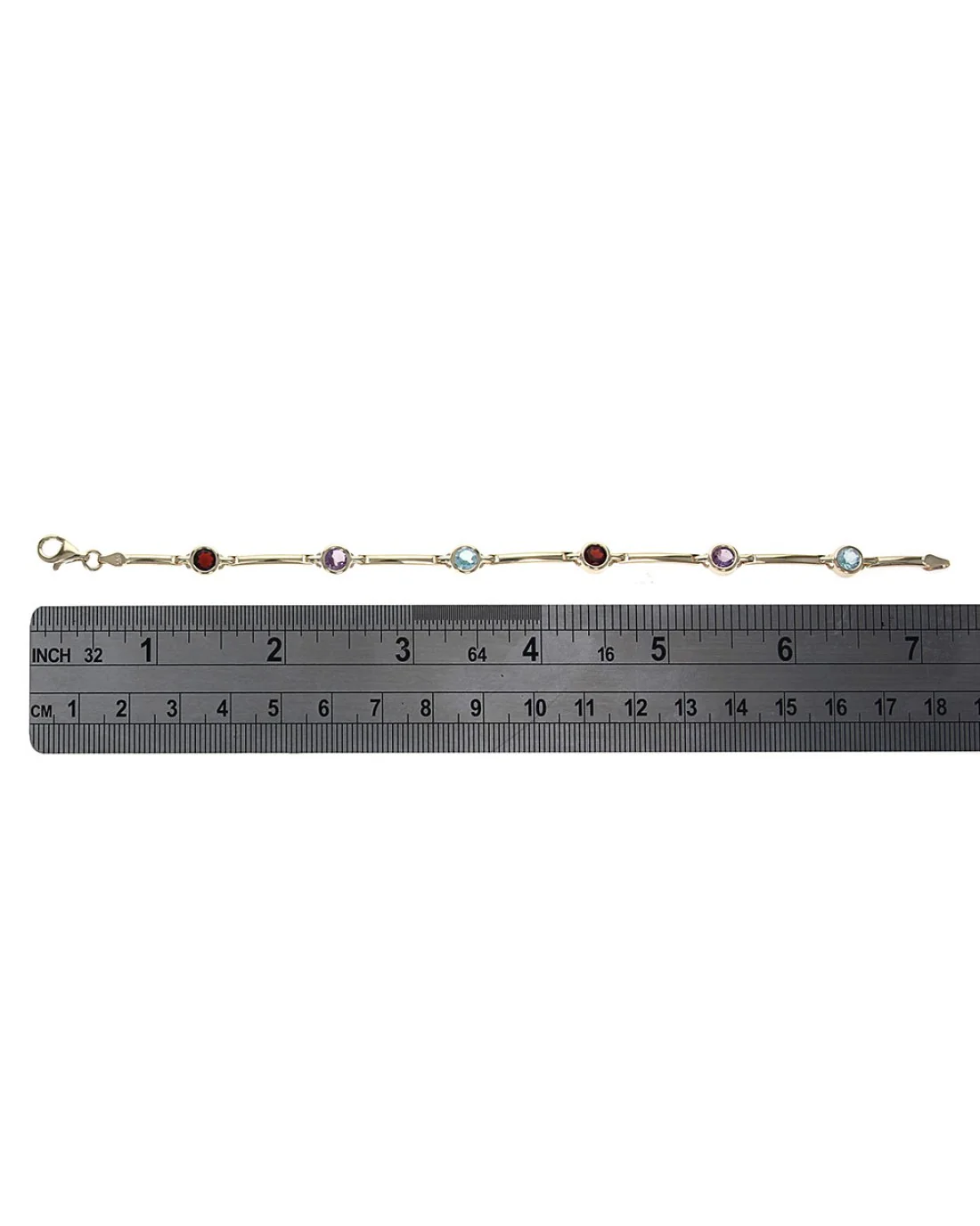 Alternating Blue Topaz, Amethyst and Garnet Bar Link Bracelet - Image 3