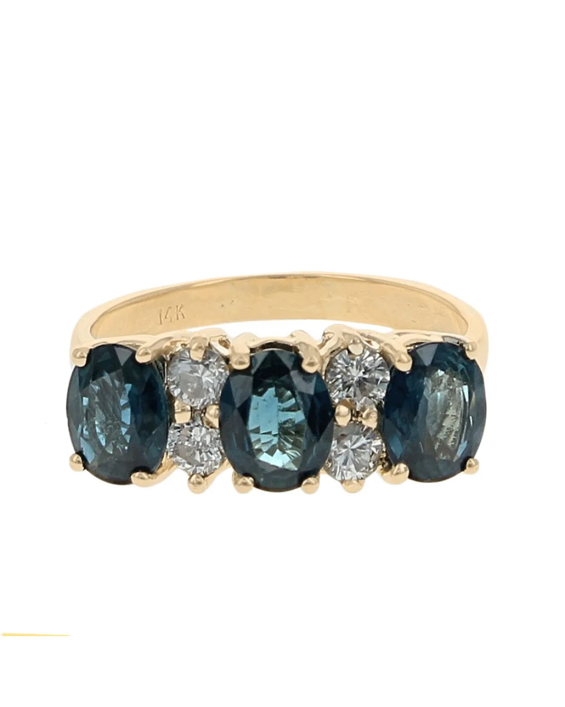 Alternating Dark Blue Sapphire and Diamond Ring in Yellow Gold - Image 2
