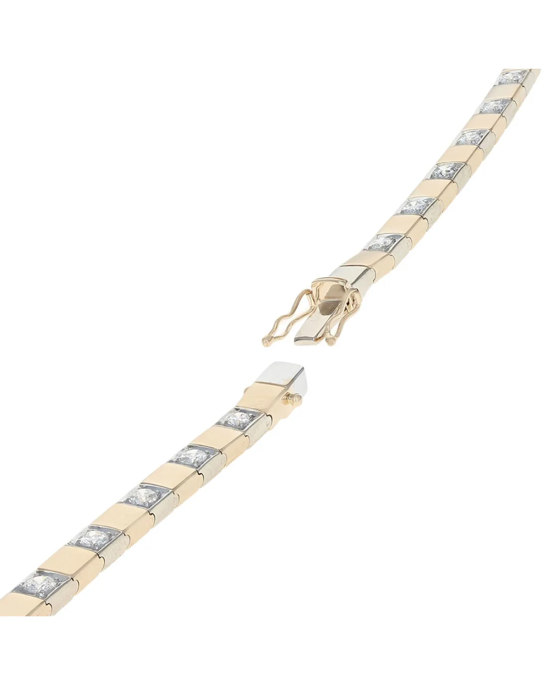 Alternating Diamond and Square Link Inline Bracelet in White and Yellow Gold - Image 2