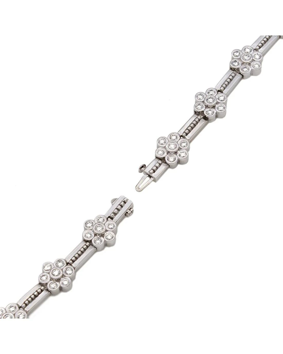 Alternating Diamond Flower and Rectangular Link Bracelet - Image 2