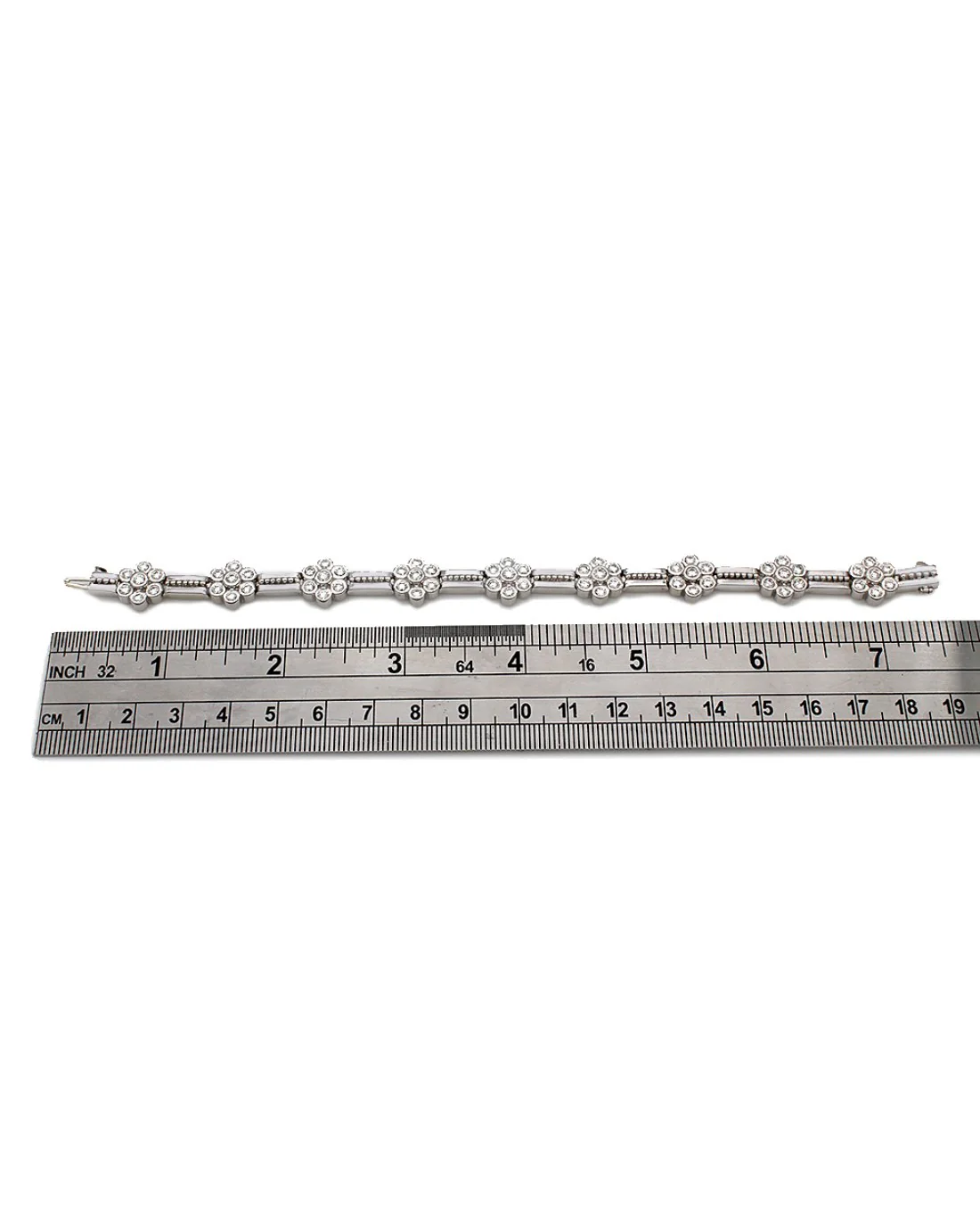 Alternating Diamond Flower and Rectangular Link Bracelet - Image 3