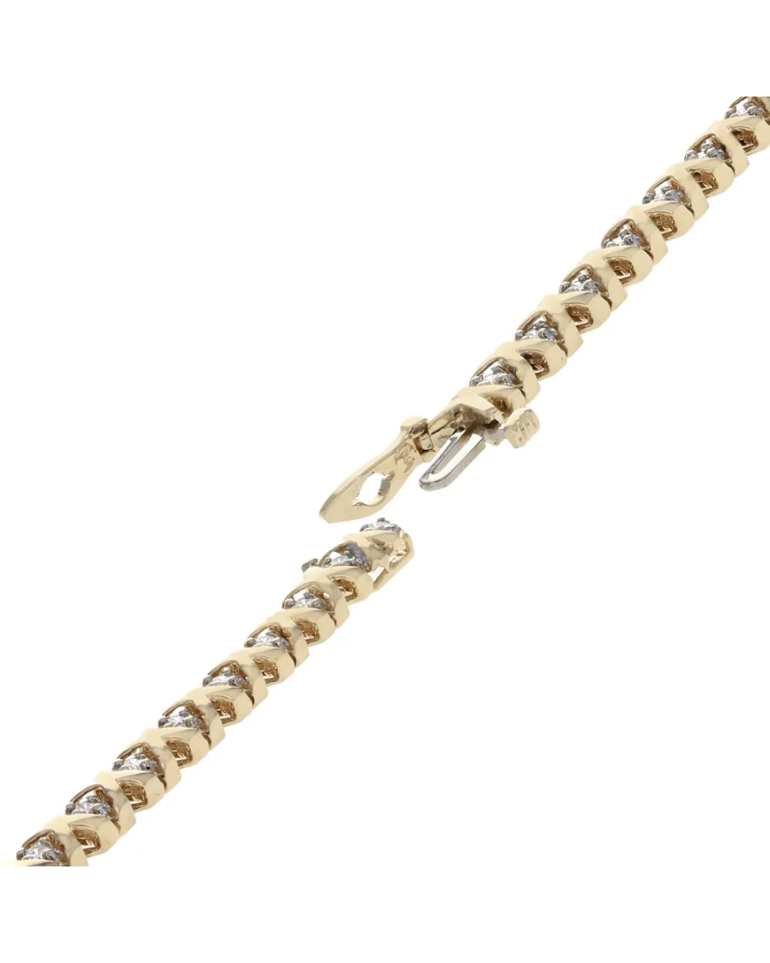 Alternating Diamond 'X' Link Inline Bracelet in White and Yellow Gold - Image 2
