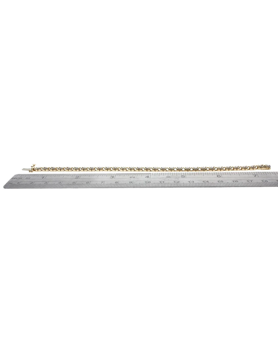 Alternating Diamond 'X' Link Inline Bracelet in White and Yellow Gold - Image 3