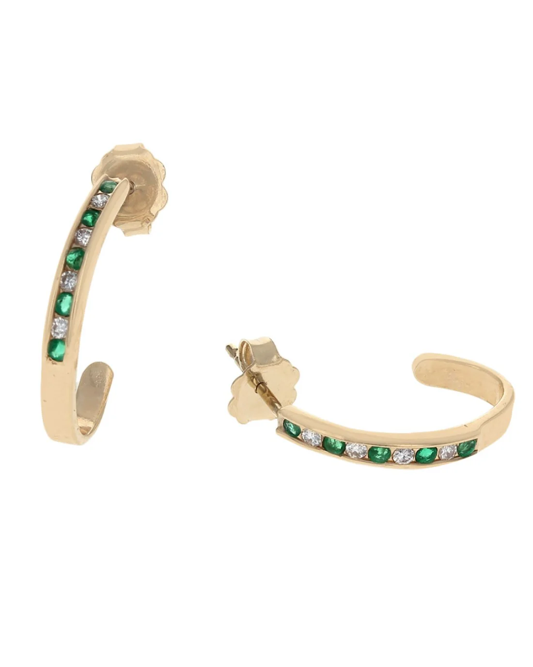 Alternating Emerald and Diamond J Earrings - Image 2