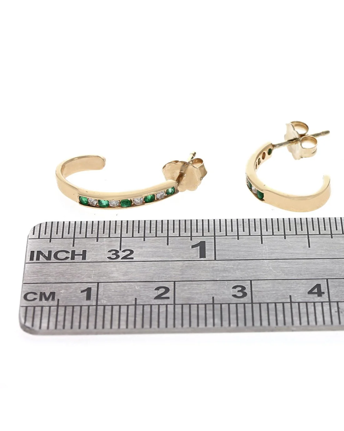 Alternating Emerald and Diamond J Earrings - Image 3