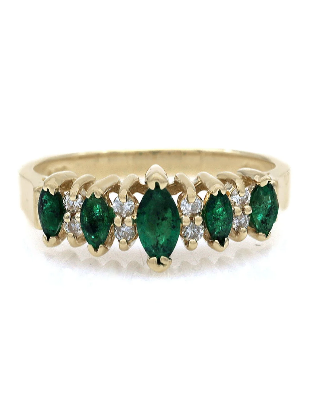 Alternating Emerald and Diamond Ring in Yellow Gold - Image 2