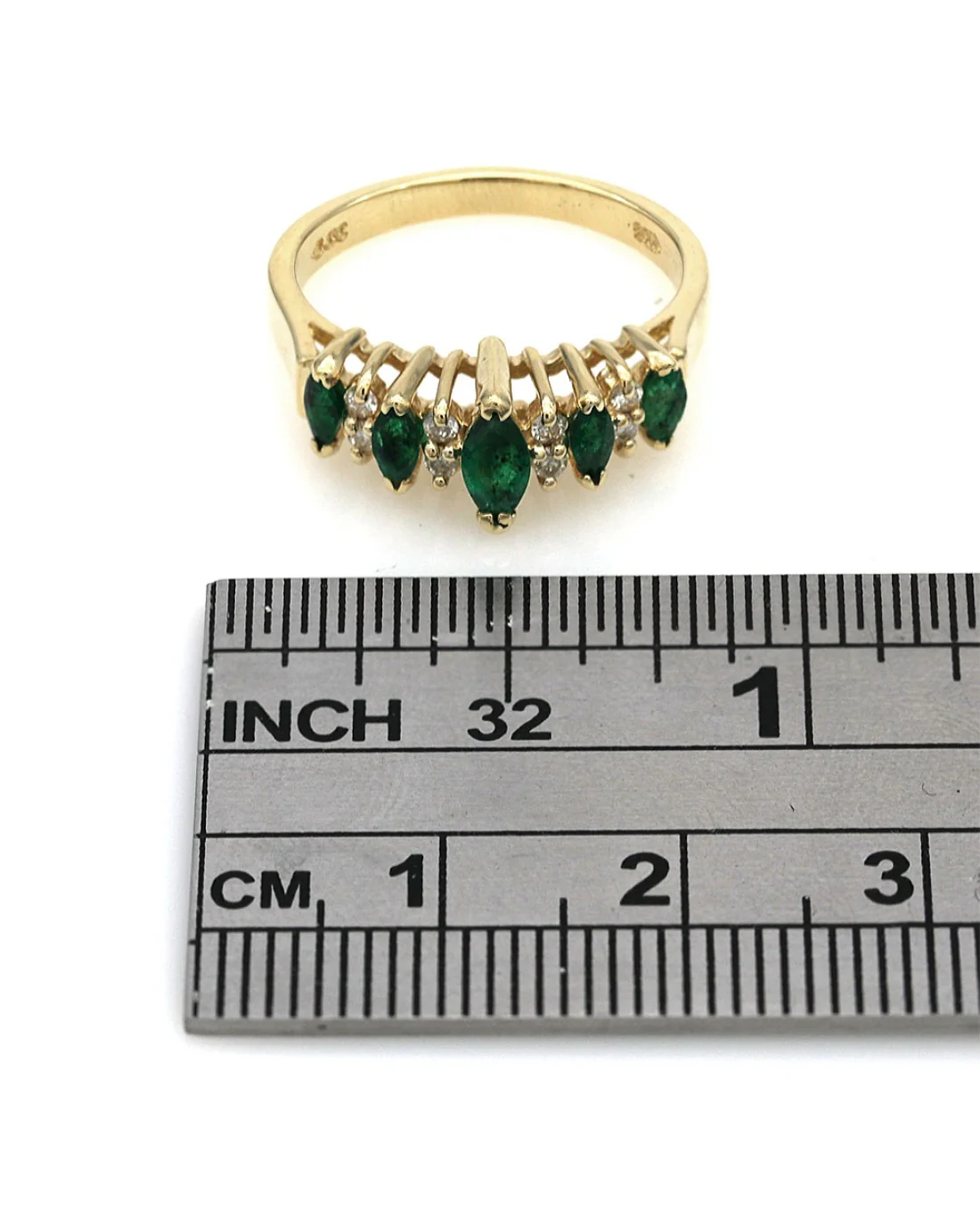 Alternating Emerald and Diamond Ring in Yellow Gold - Image 3