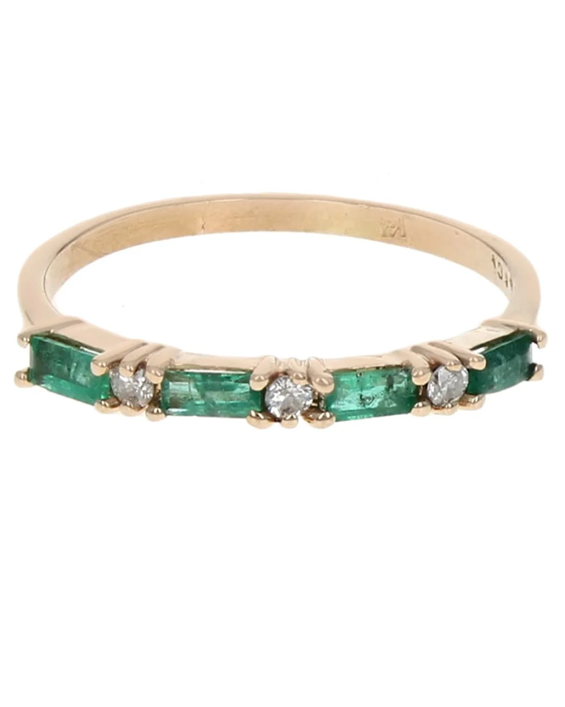 Alternating Emerald and Diamond Ring in Yellow Gold - Image 2