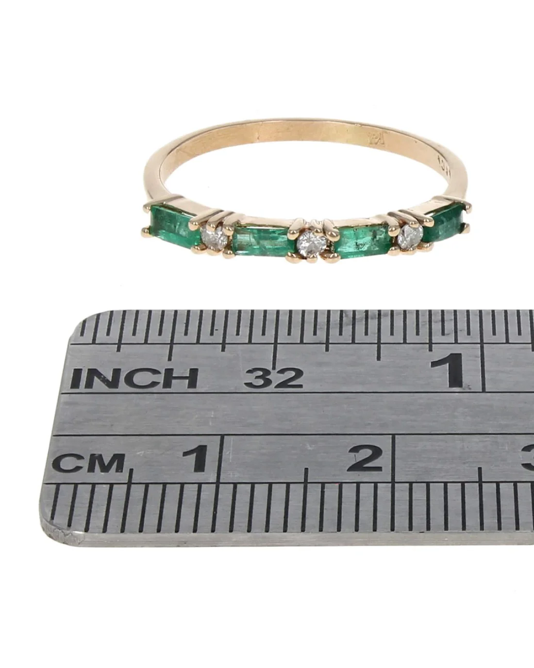 Alternating Emerald and Diamond Ring in Yellow Gold - Image 3