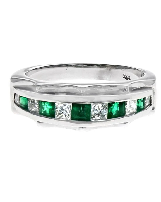 Alternating Emerald and Diamond Scalloped Ring - Image 2
