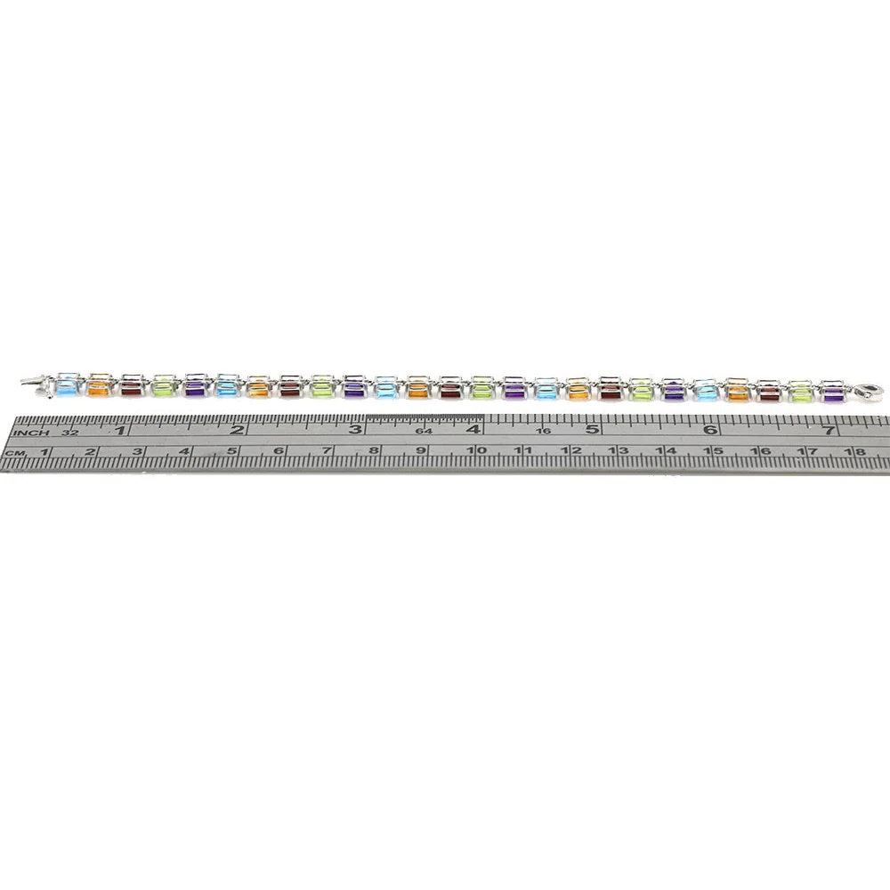 14K White Gold Alternating Mixed Gemstone Inline Bracelet - Image 3