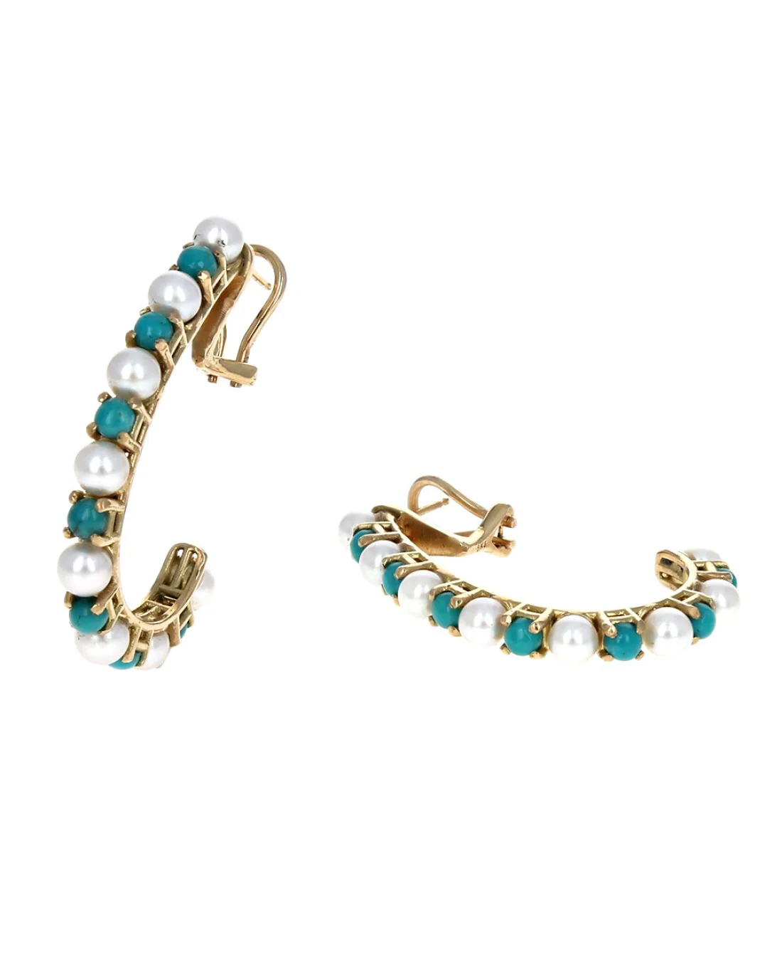 Alternating Pearl and Turquoise J Earrings - Image 2