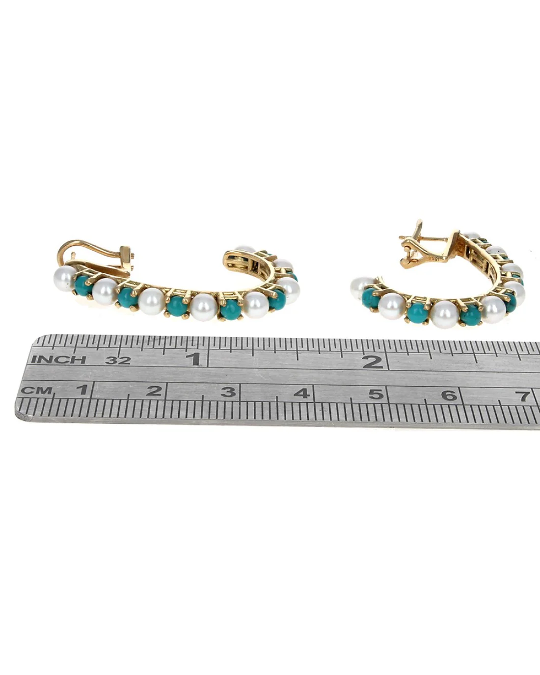 Alternating Pearl and Turquoise J Earrings - Image 3