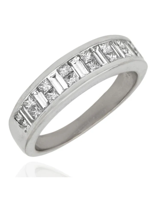 Alternating Princess and Baguette Diamond Band