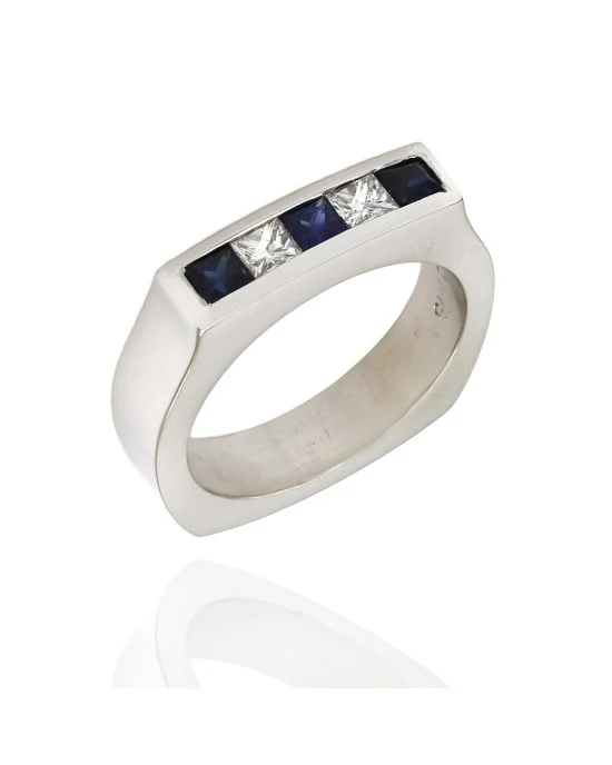Alternating Princess Sapphire and Diamond Ring