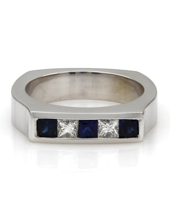 Alternating Princess Sapphire and Diamond Ring - Image 2