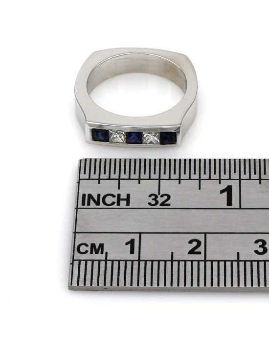Alternating Princess Sapphire and Diamond Ring - Image 4