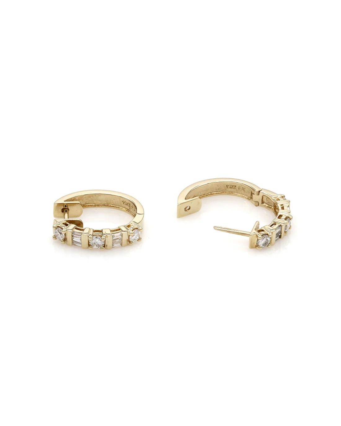 Alternating Round and Baguette Diamond Earrings - Image 2