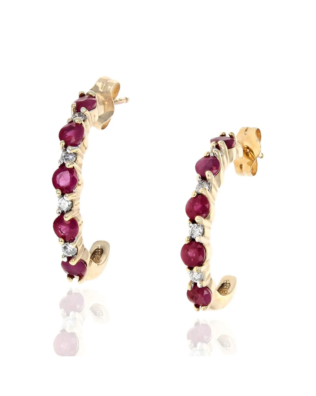 Alternating Ruby and Diamond Curved Earrings